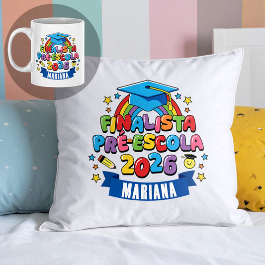 conjunto almofada e caneca finalista personalizado com nome e ano