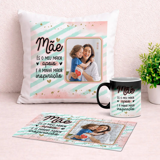 Conjunto "Inspiração" - Almofada, Puzzle e Caneca Mágica
