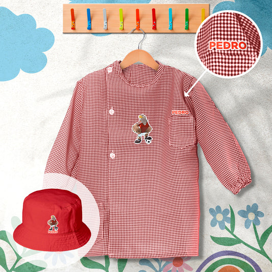 conjunto de bata escolar e panamá personalizado com nome tema futebol