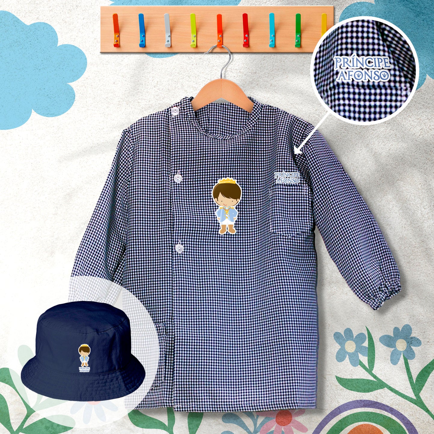 conjunto de bata escolar e panamá personalizado com nome tema príncipe