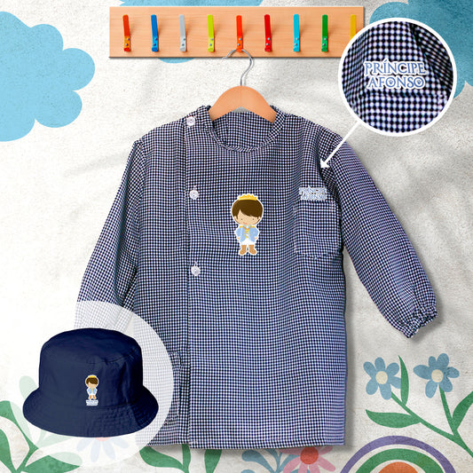 conjunto de bata escolar e panamá personalizado com nome tema príncipe