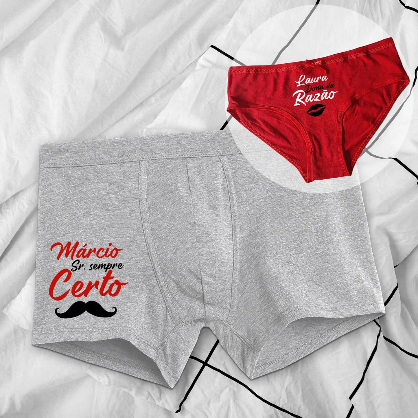 Boxer e/ou cueca "Sr. sempre certo vs. Dona da razão"