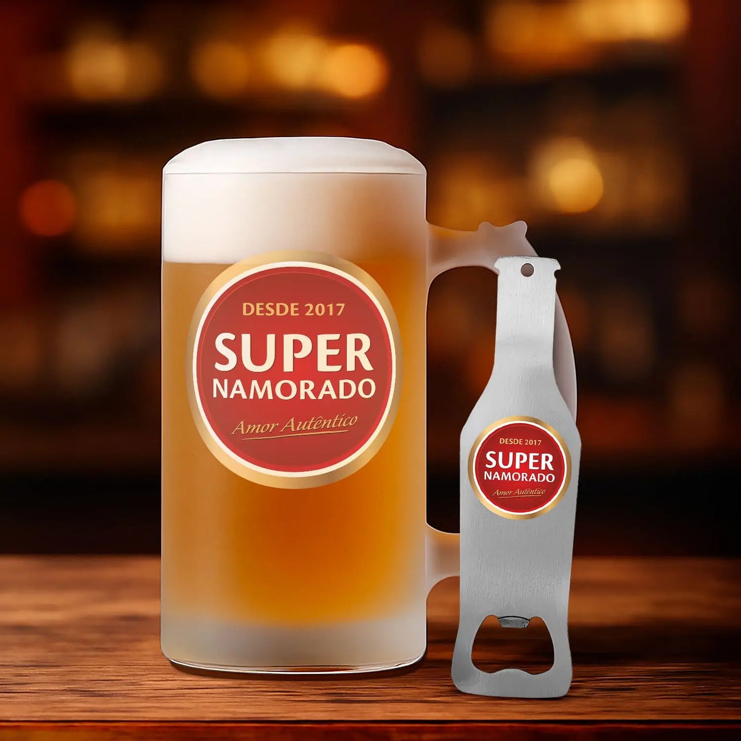 Caneca para Cerveja e/ou Abre-garrafas "Super Namorado"