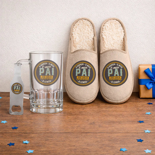 Conjunto Chinelos + Caneca para Cerveja + Abre-garrafas "A lenda"