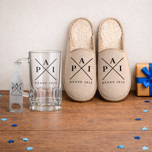 Conjunto Chinelos + Caneca para Cerveja + Abre-garrafas "P A I"