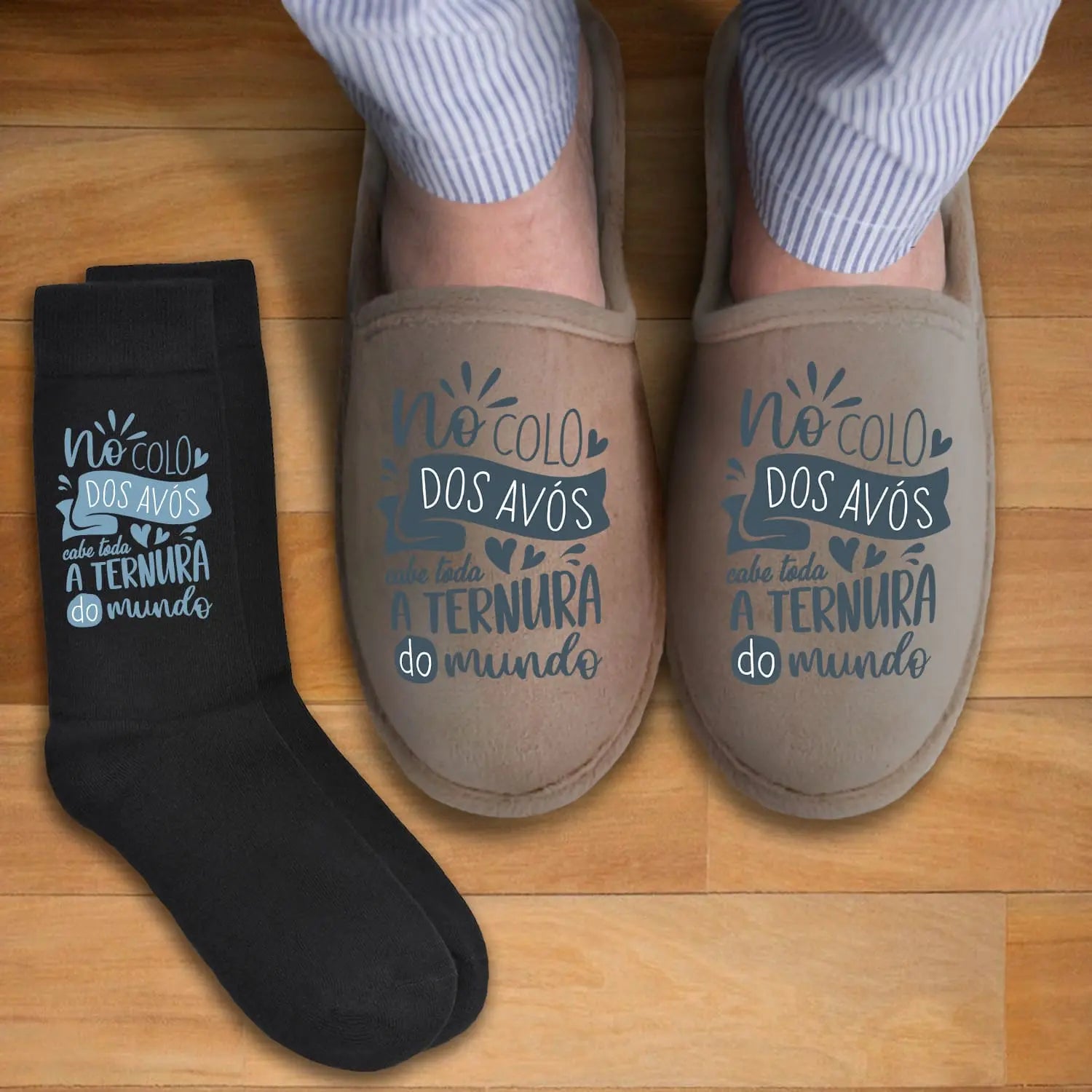 conjunto chinelos e meias personalizado para avós com mensagem especial