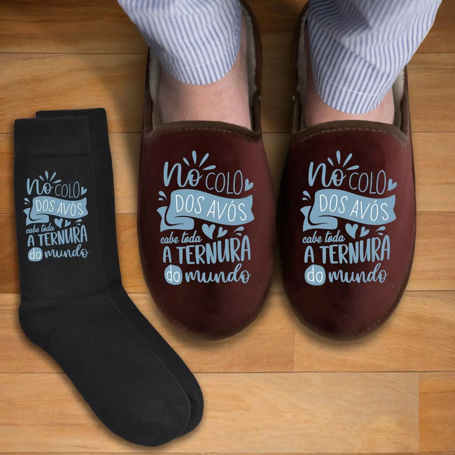conjunto chinelos e meias personalizado para avós com mensagem especial