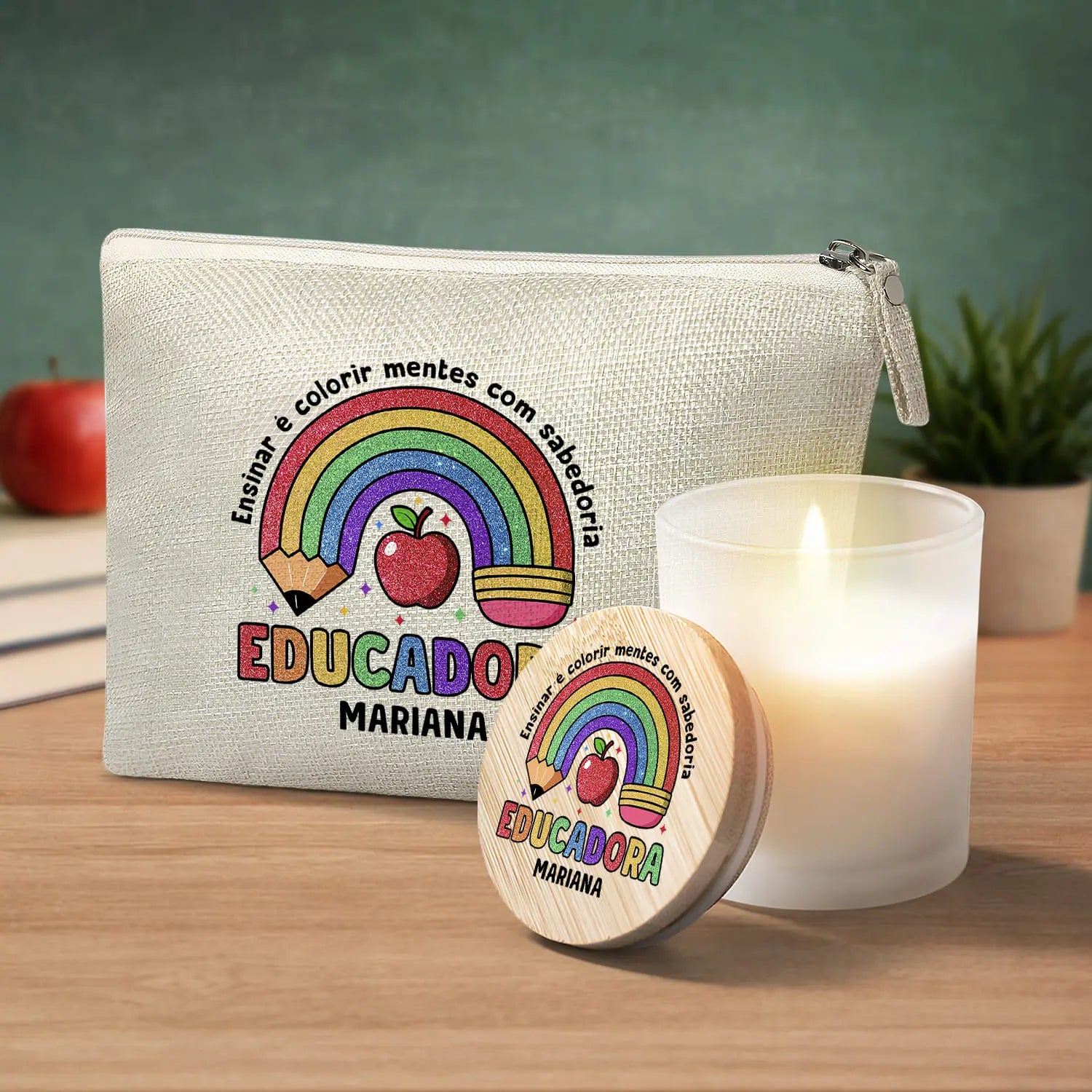 conjunto necessaire e vela educadora personalizado com nome e frase