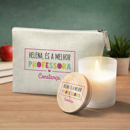 conjunto necessaire e vela professora personalizado com nome