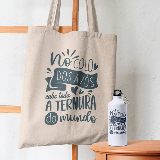 conjunto saco de pano e garrafa personalizado para avós com mensagem especial