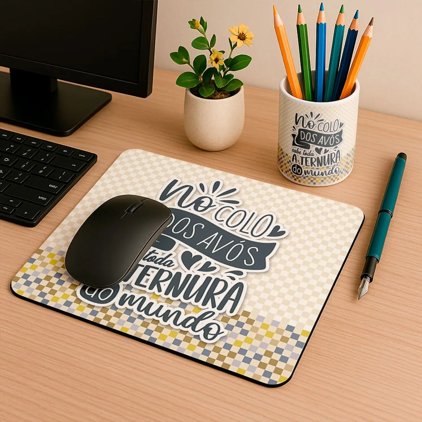 conjunto tapete de rato e porta-lápis personalizado para avós com mensagem especial