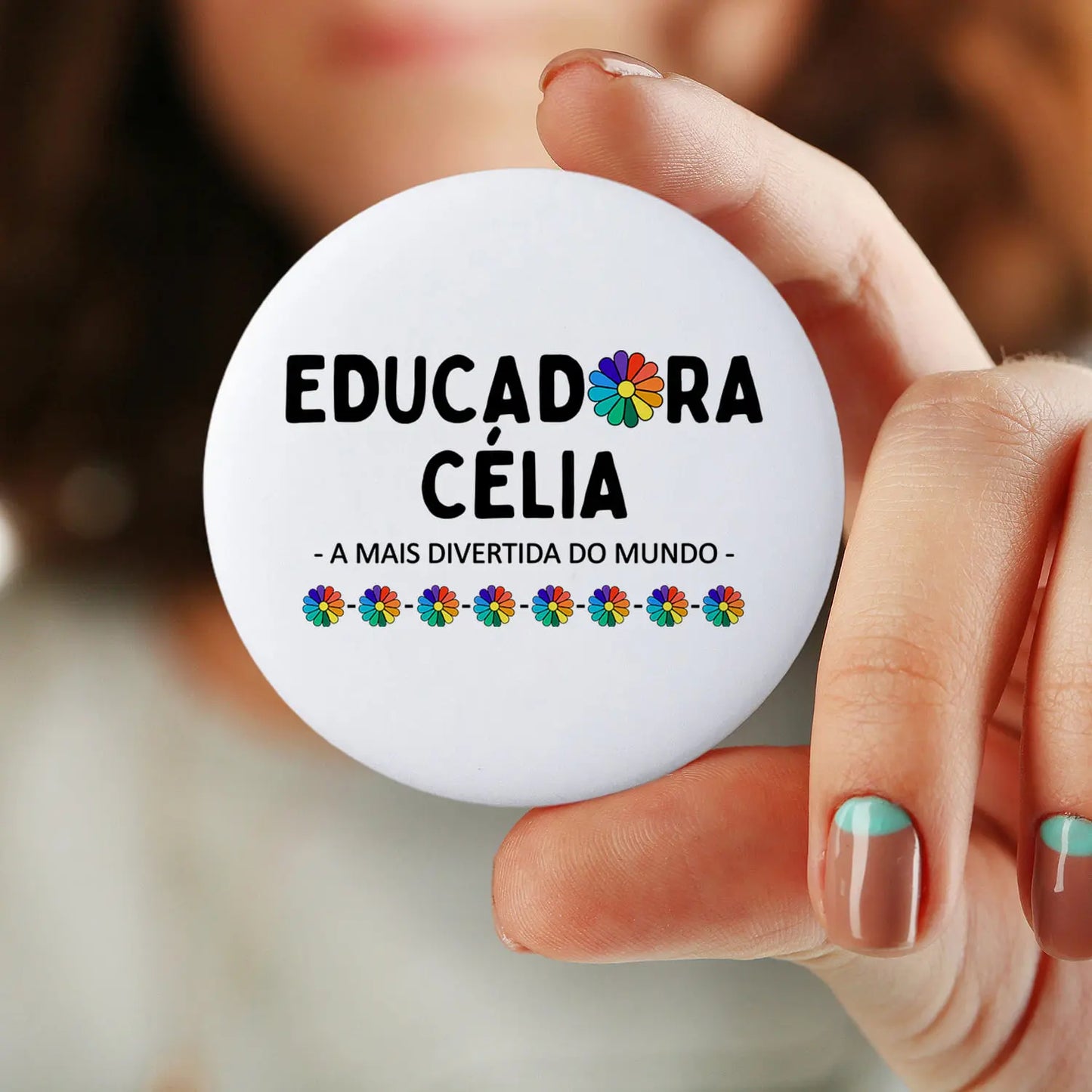 crachá educadora personalizado com nome e frase