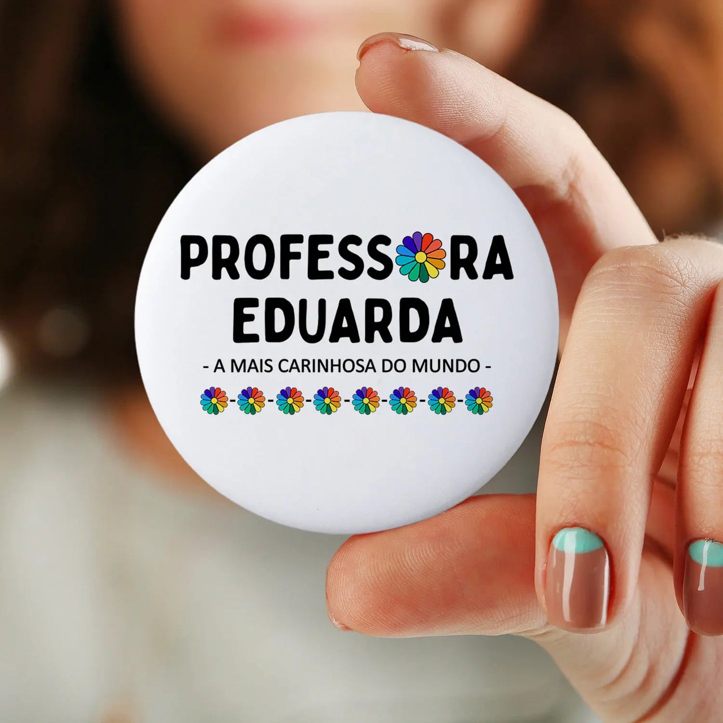 crachá professora personalizado com nome e frase