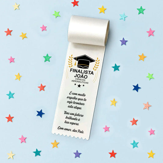 fita personalizada para finalista com nome, curso ou ano escolar e dedicatória 