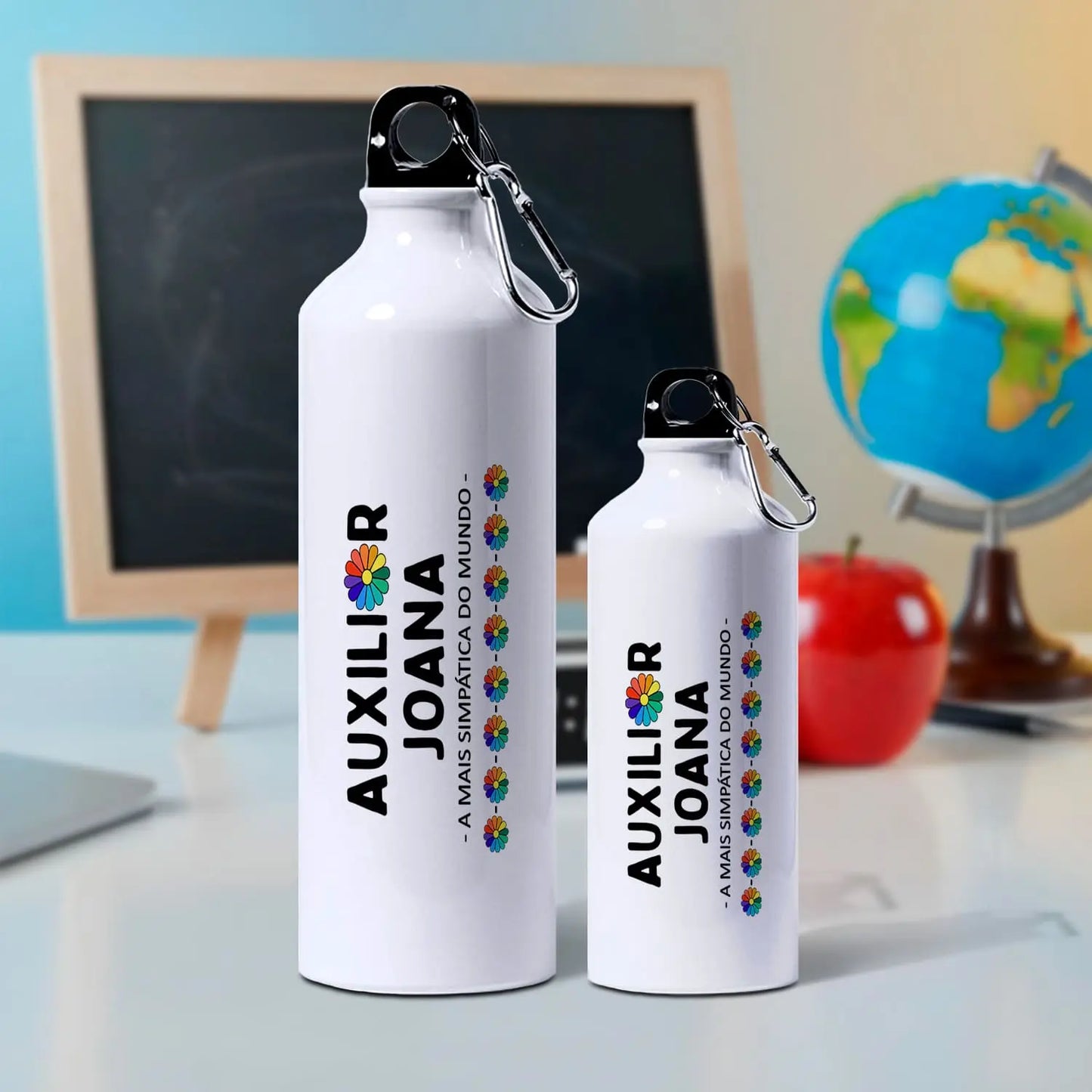 garrafa auxiliar personalizada com nome e frase
