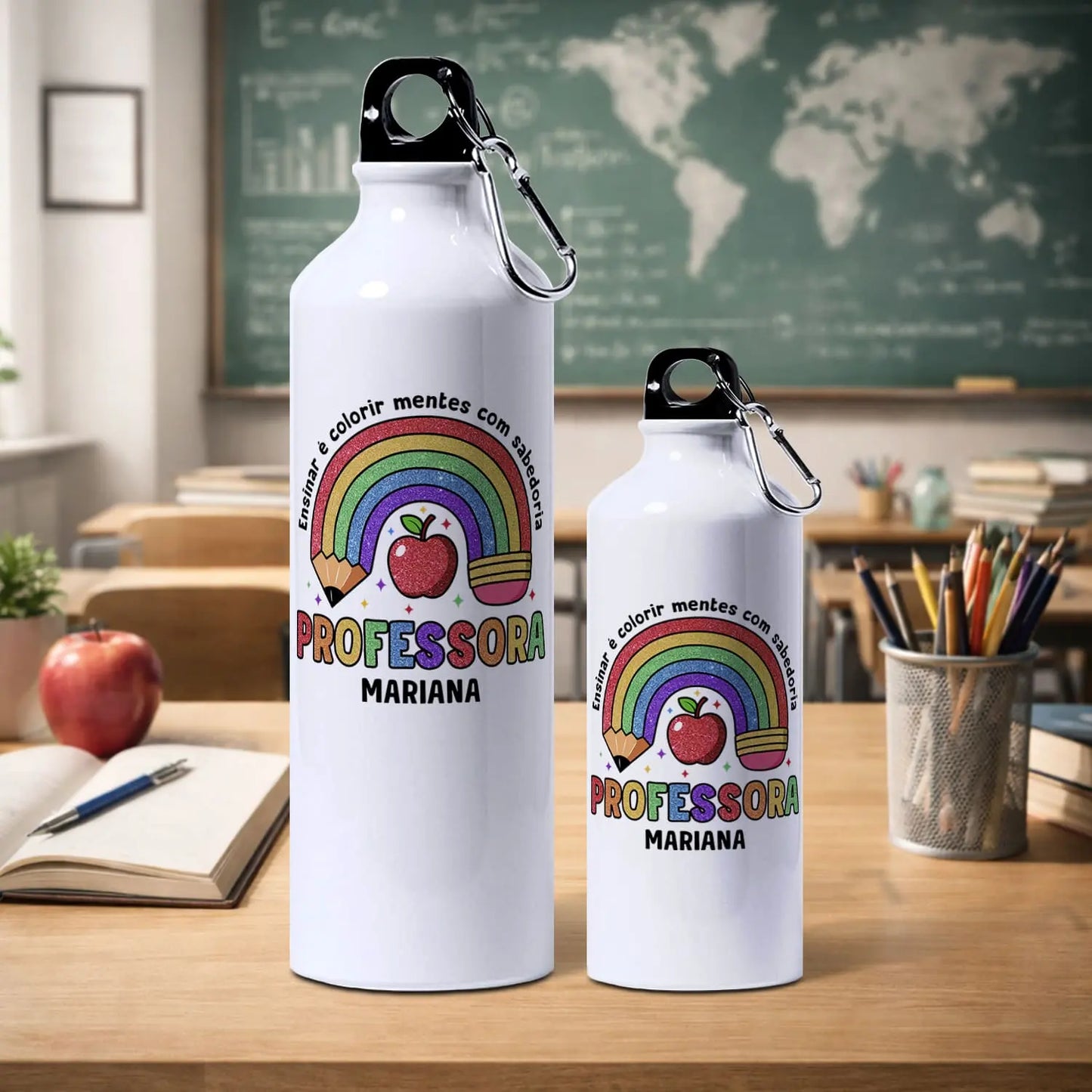 garrafa professora personalizada com nome e frase