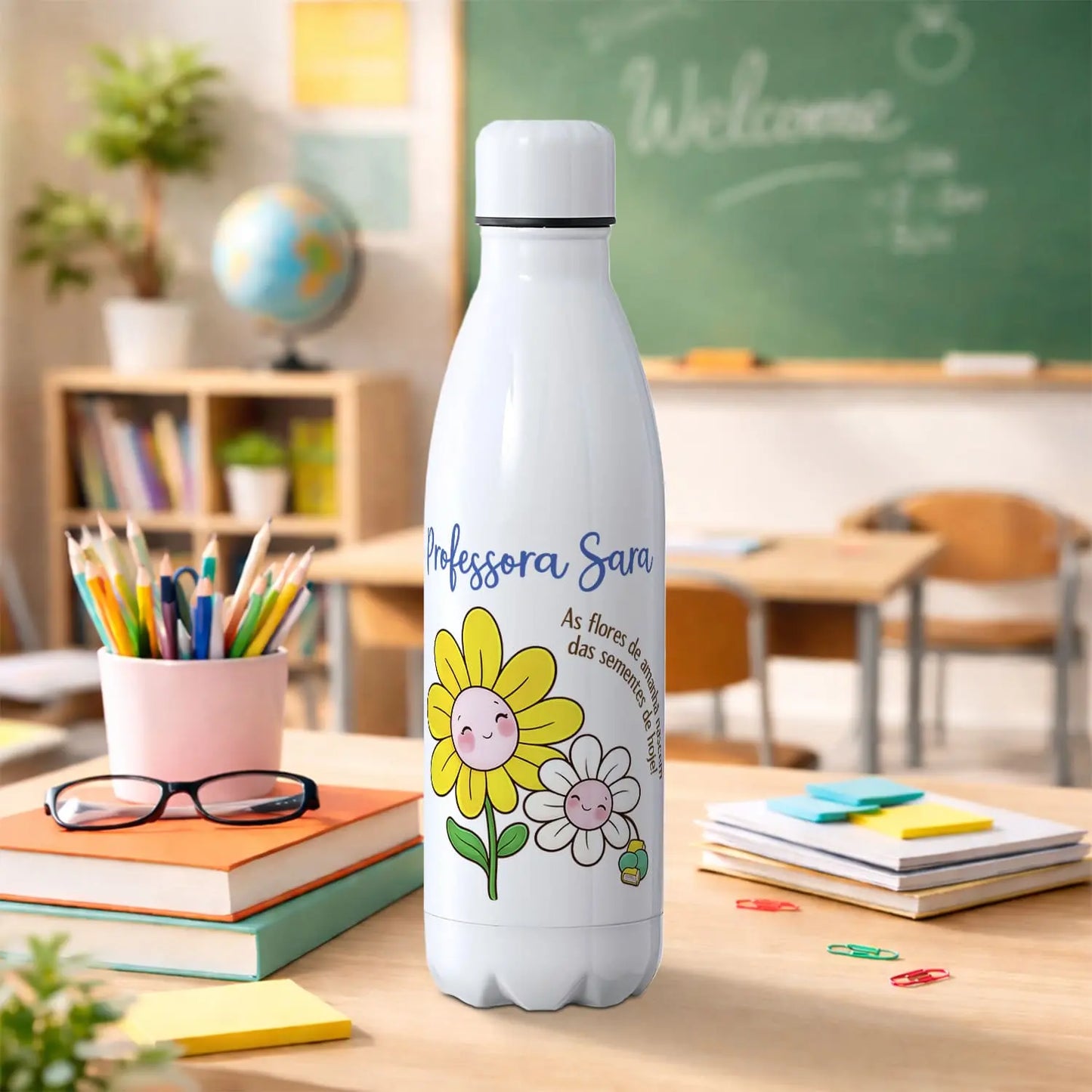 garrafa térmica professora personalizada com nome 