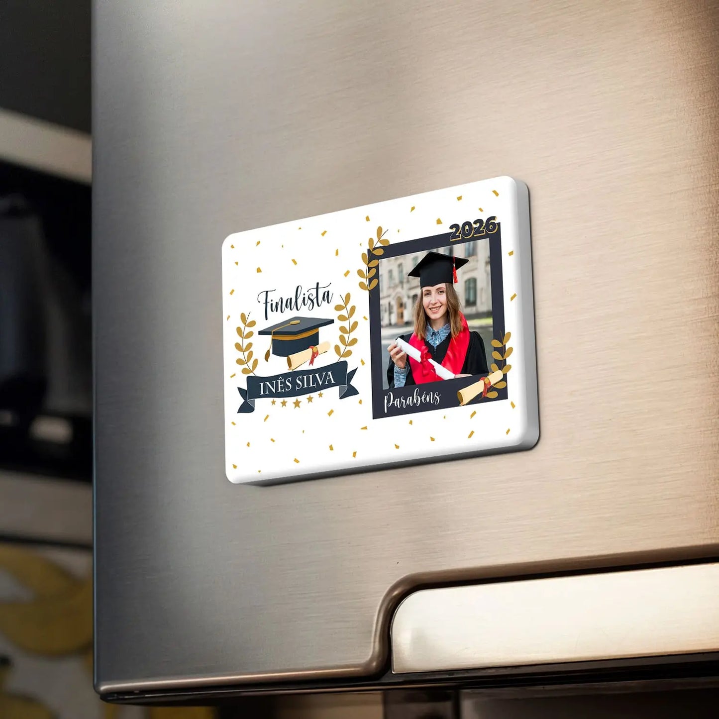 íman personalizado para finalista com nome, ano e fotografia