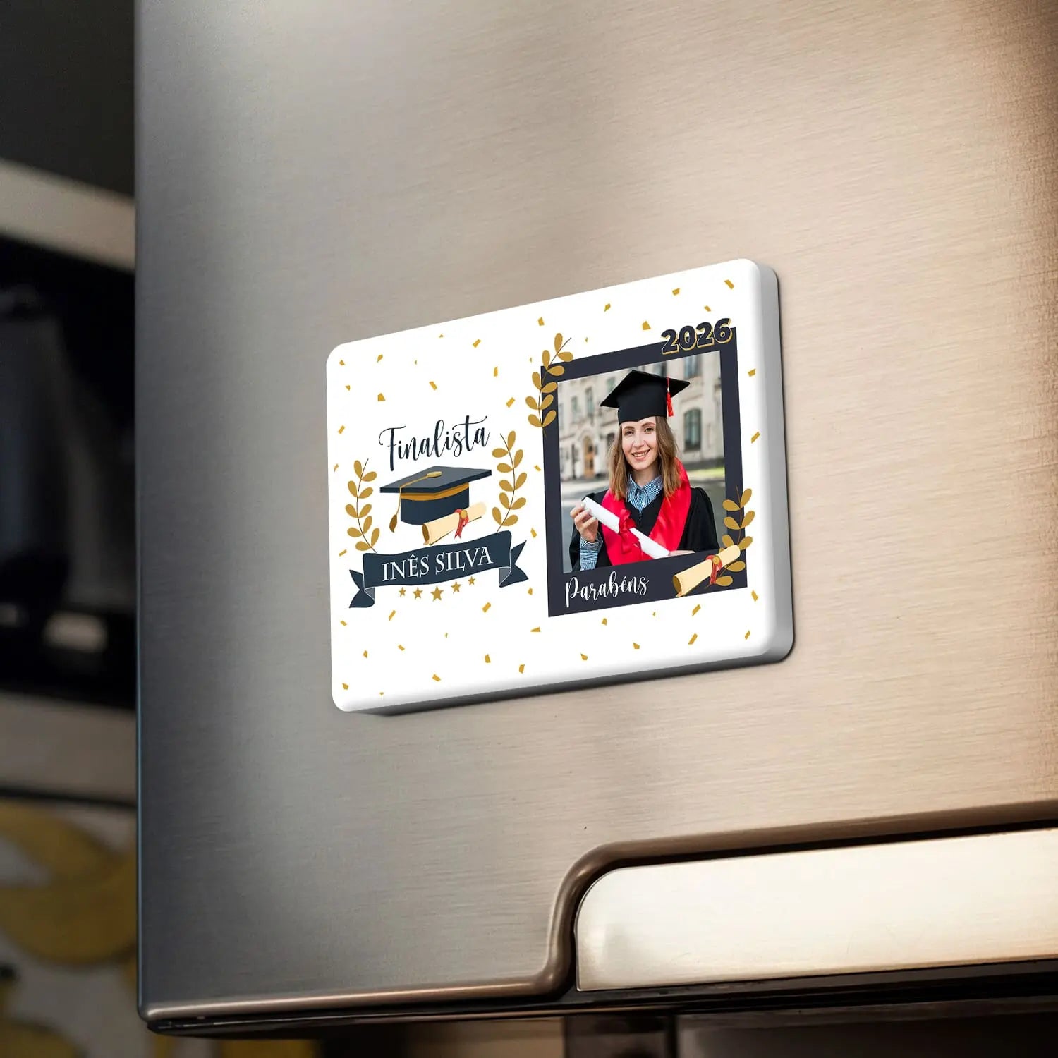 íman personalizado para finalista com nome, ano e fotografia