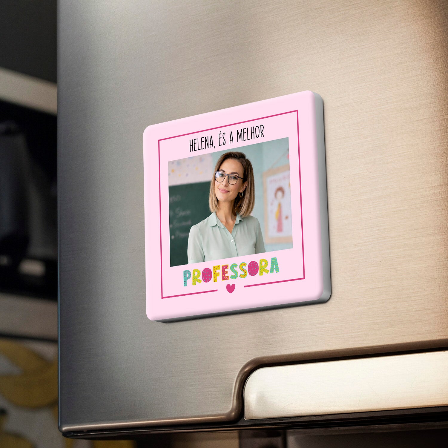 íman professora personalizado com nome e fotografia