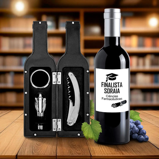 Kit de vinho personalizado para finalista com nome e curso ou ano escolar — 9.º e 12.º anos ou universidade. 
