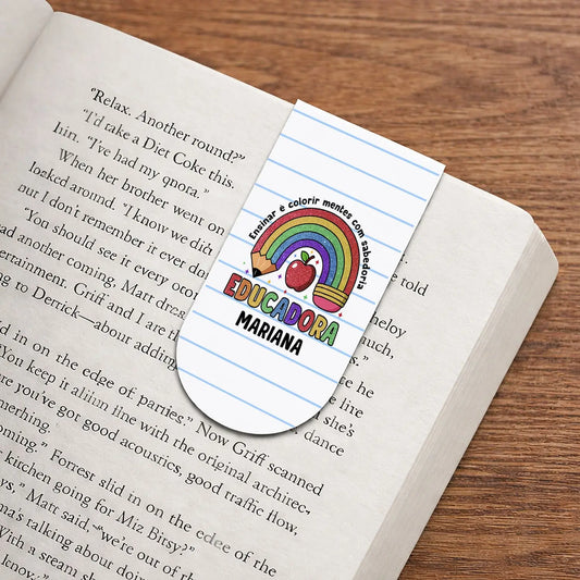 marcador de livro educadora personalizado com nome e frase