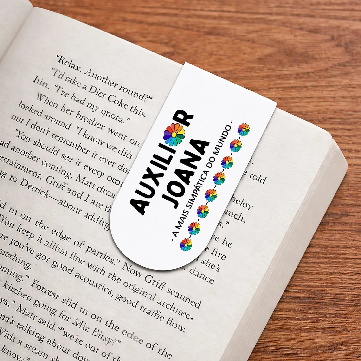 marcador de livro auxiliar personalizado com nome e frase