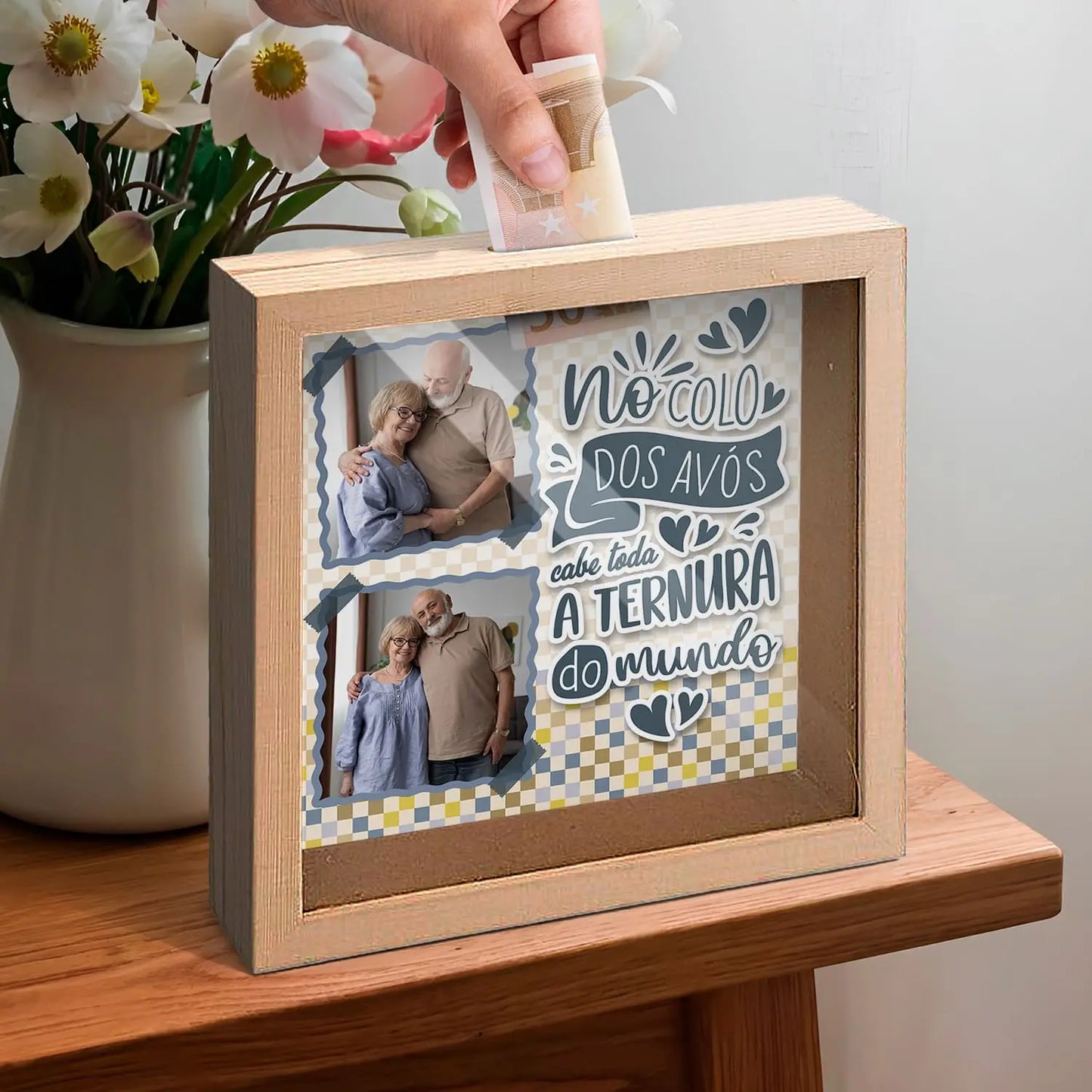 mealheiro personalizado para avós com fotografias
