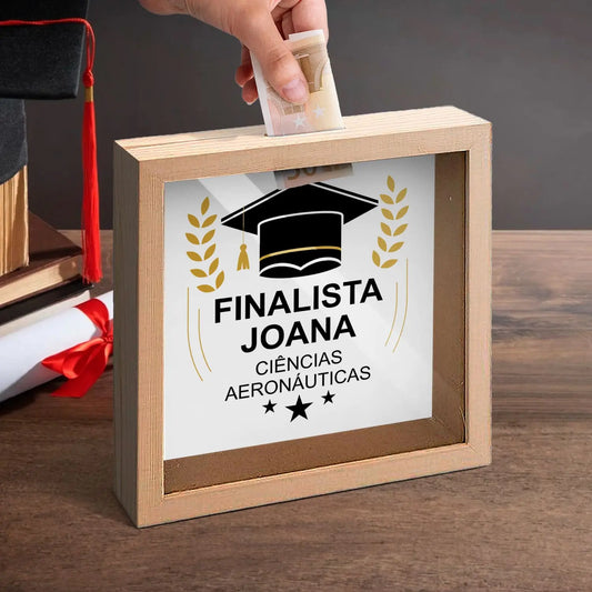mealheiro personalizado para finalista com nome e curso ou ano escolar 