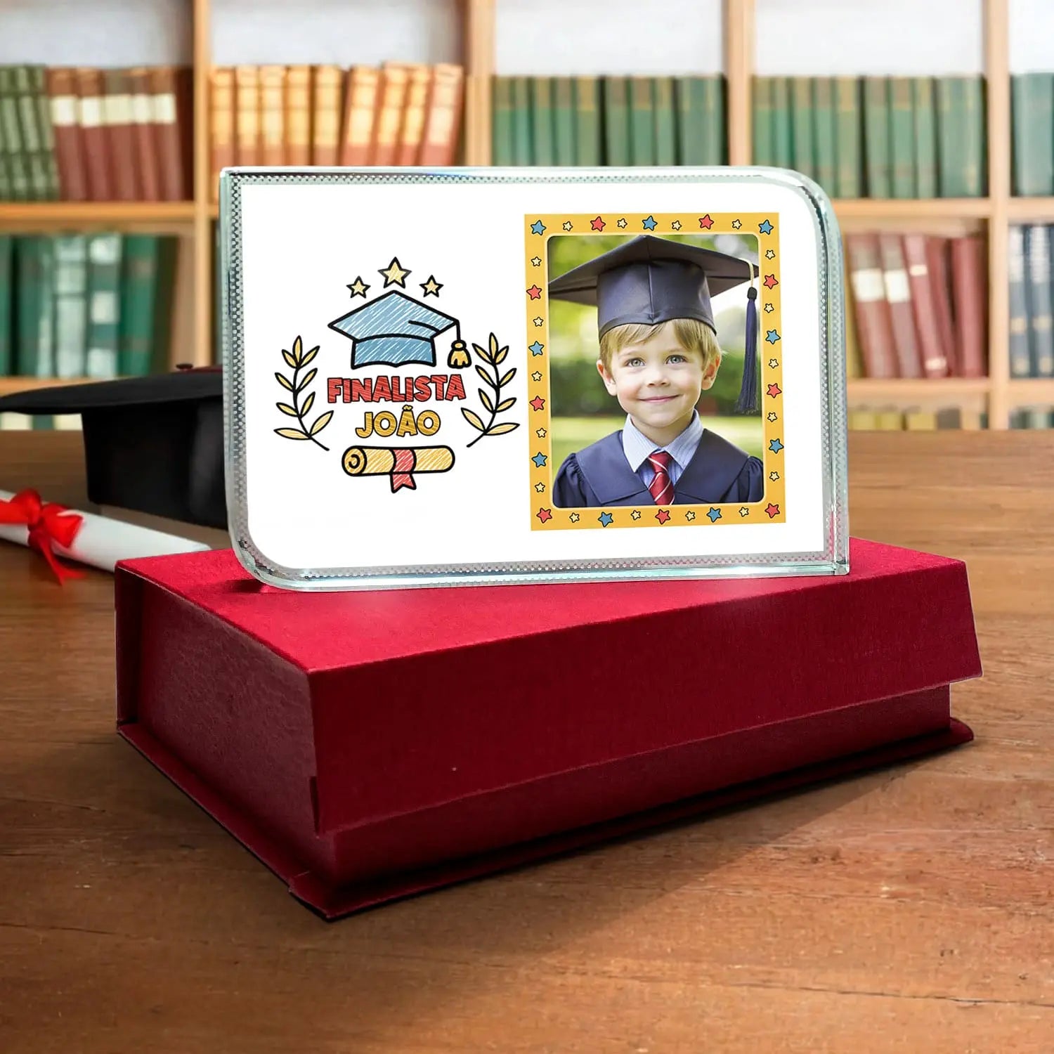 moldura de cristal 3D finalista personalizada com fotografia e nome