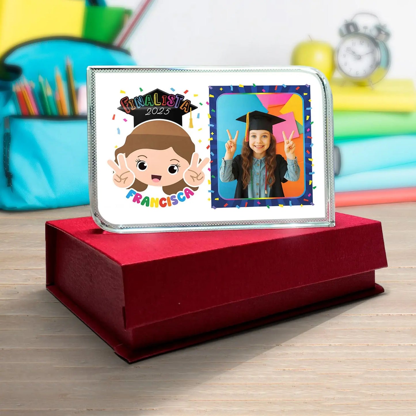 moldura de cristal 3D finalista personalizada com fotografia, nome e ano