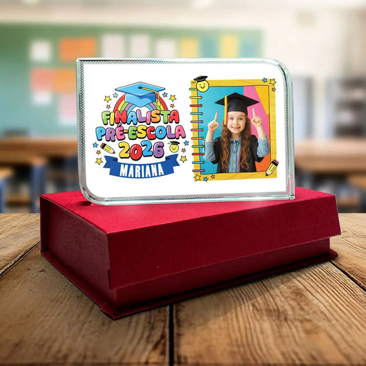 moldura de cristal 3D finalista personalizada com fotografia, nome e ano