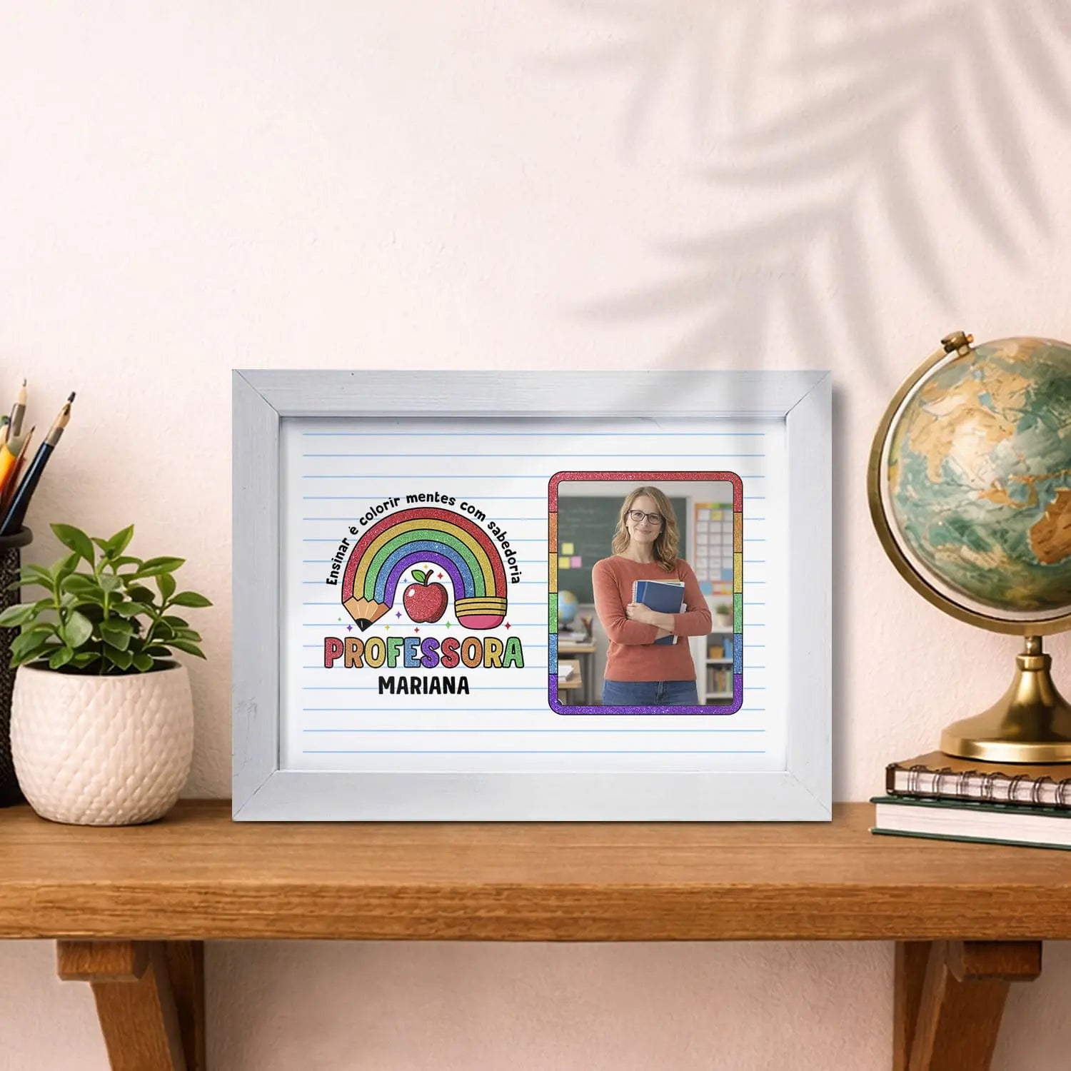 moldura professora personalizada com nome, frase e fotografia