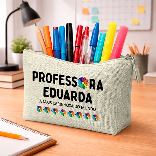 necessaire professora personalizado com nome e frase
