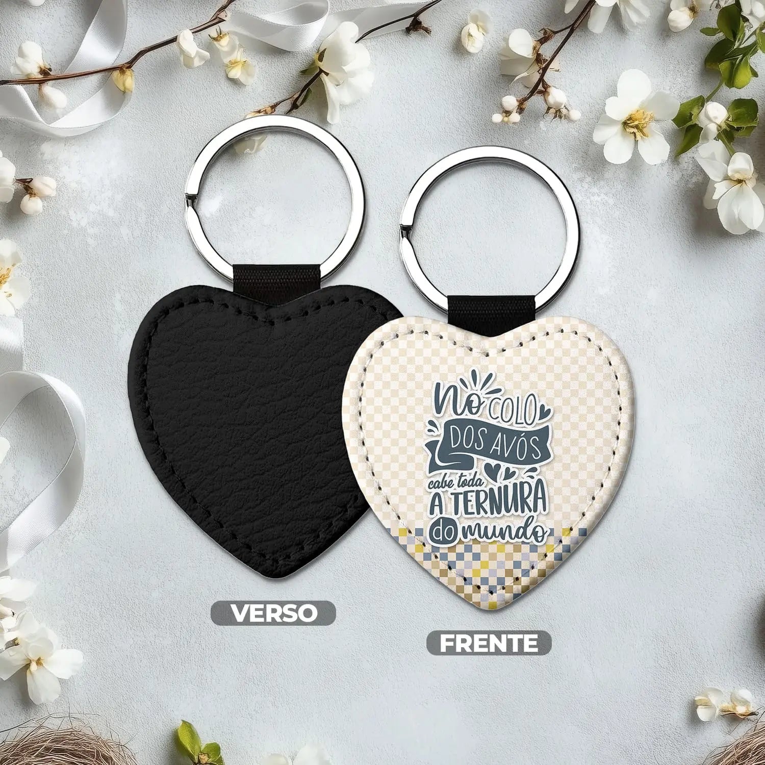 porta-chaves coração personalizado para avós com mensagem especial