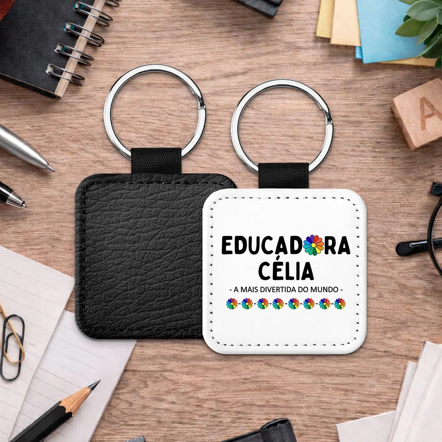 porta-chaves educadora personalizado com nome e frase