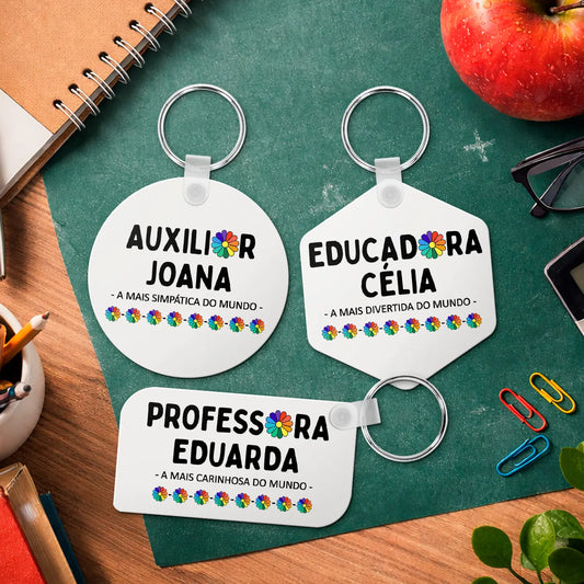 porta-chaves mdf professora, educadora e auxiliar personalizado com nome e frase