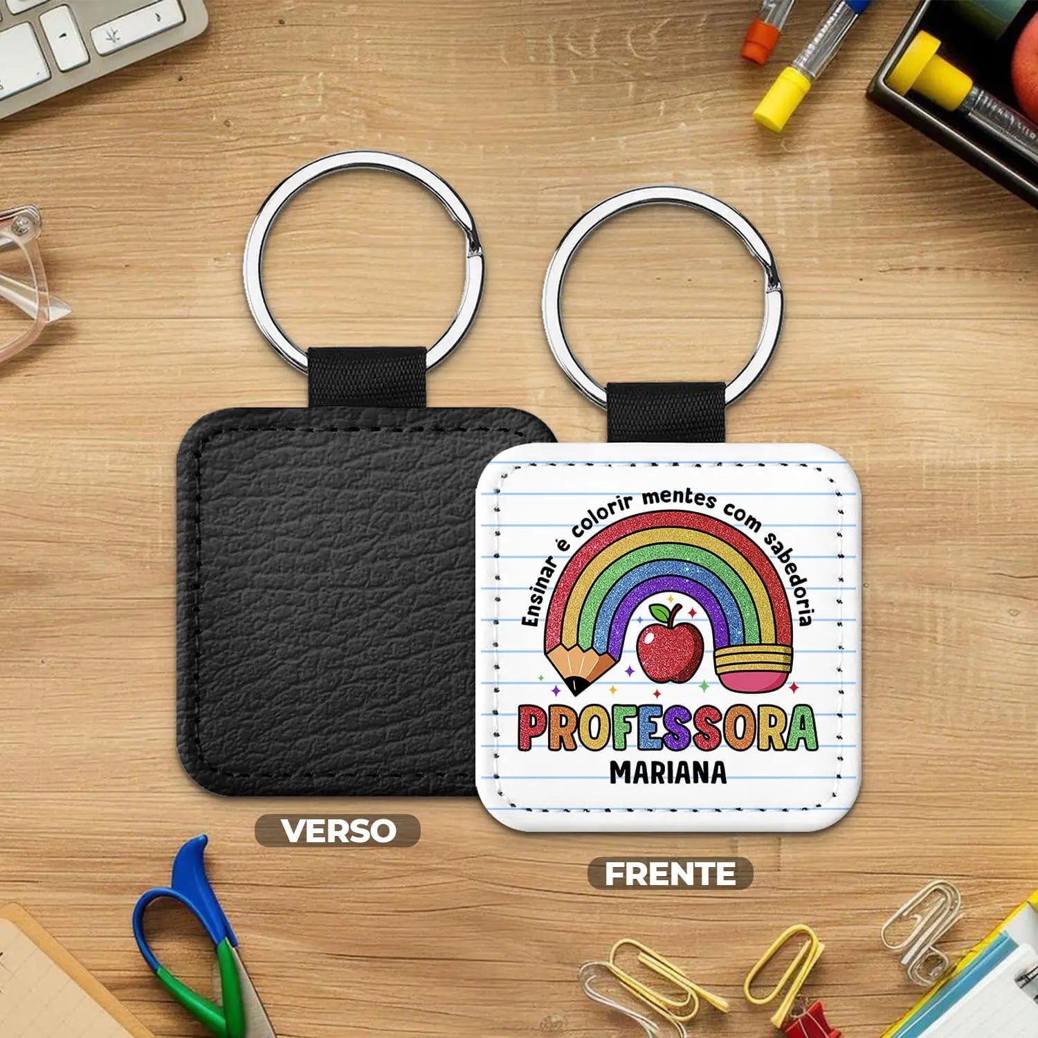 porta-chaves professora personalizado com nome e frase