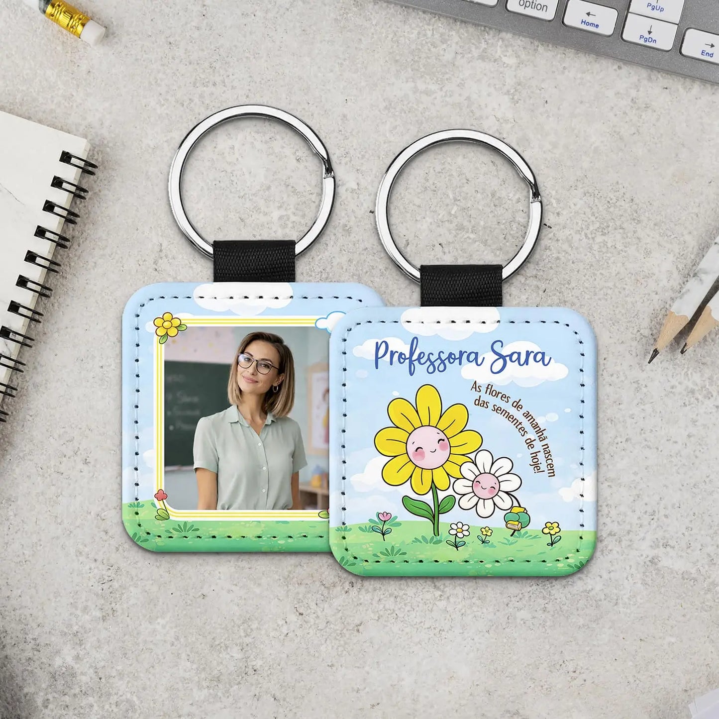 porta-chaves professora personalizado com fotografia e nome