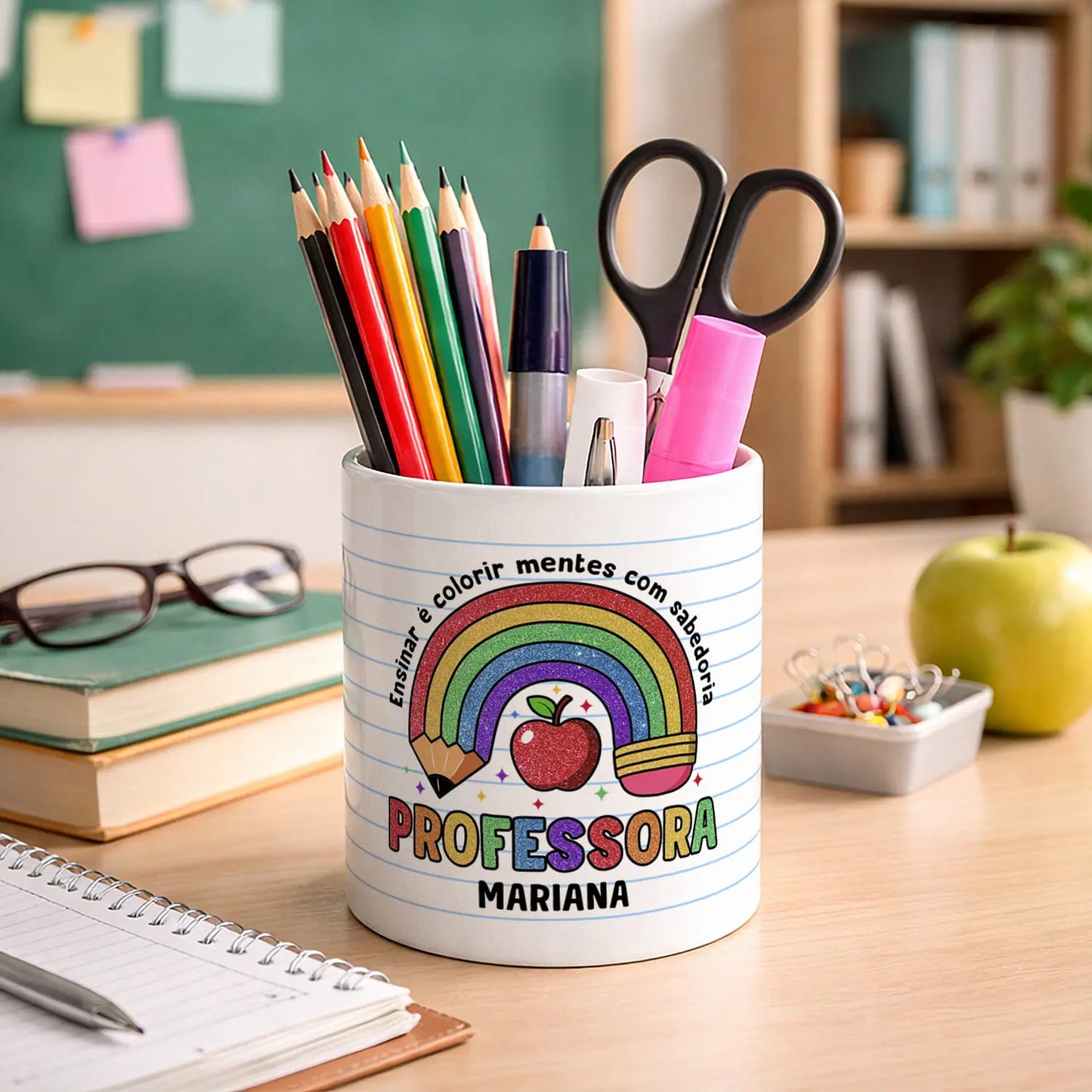 porta lápis professora personalizado com nome e frase