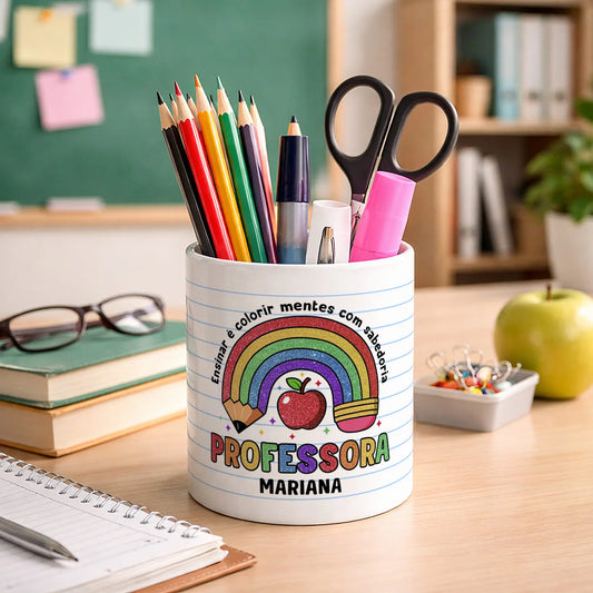 porta lápis professora personalizado com nome e frase
