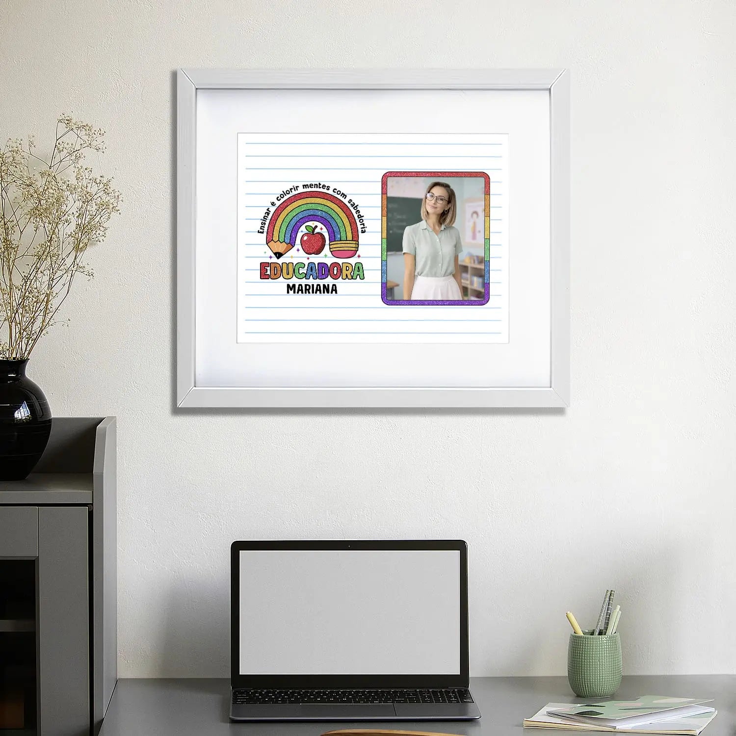 quadro educadora personalizado com nome, frase e fotografia
