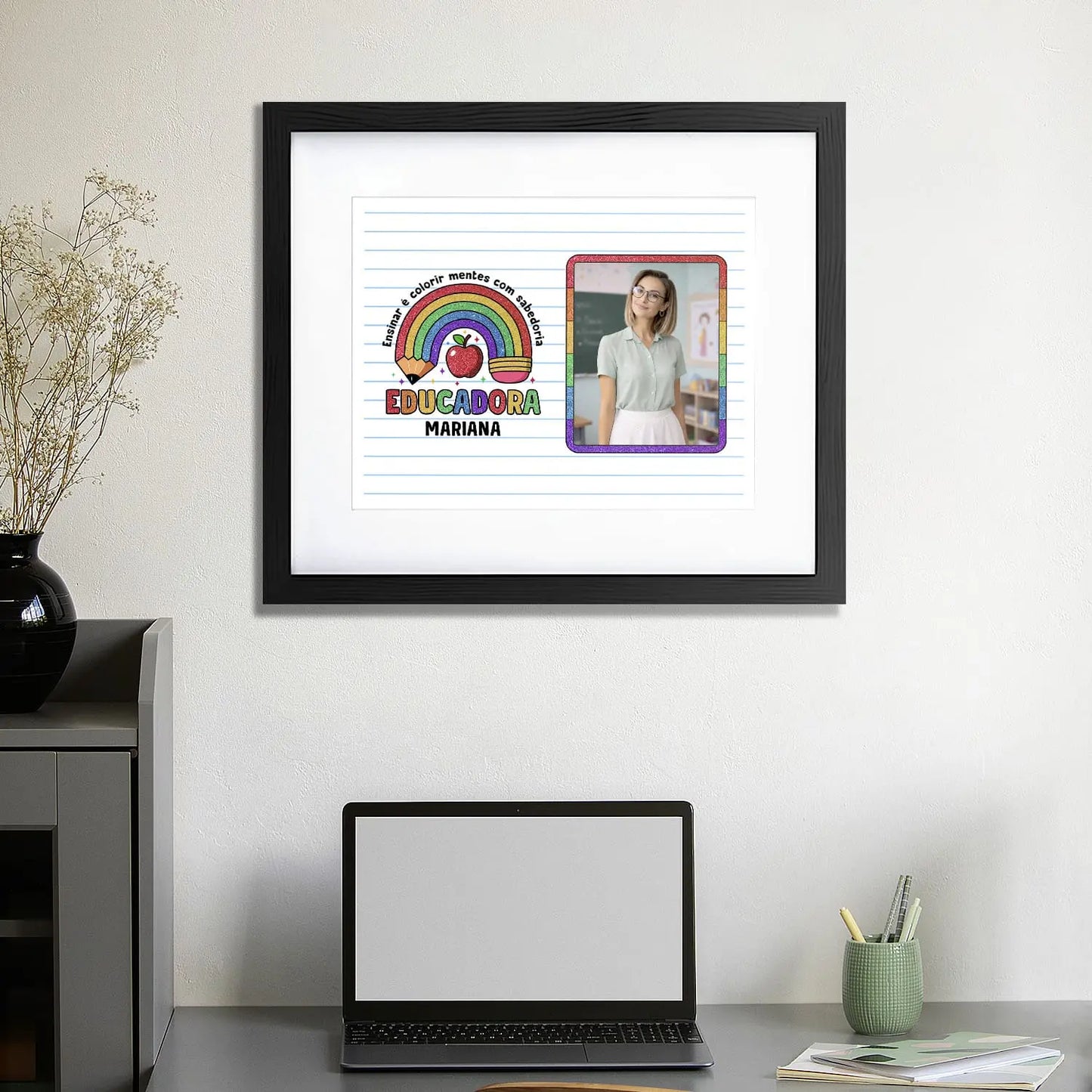 quadro educadora personalizado com nome, frase e fotografia