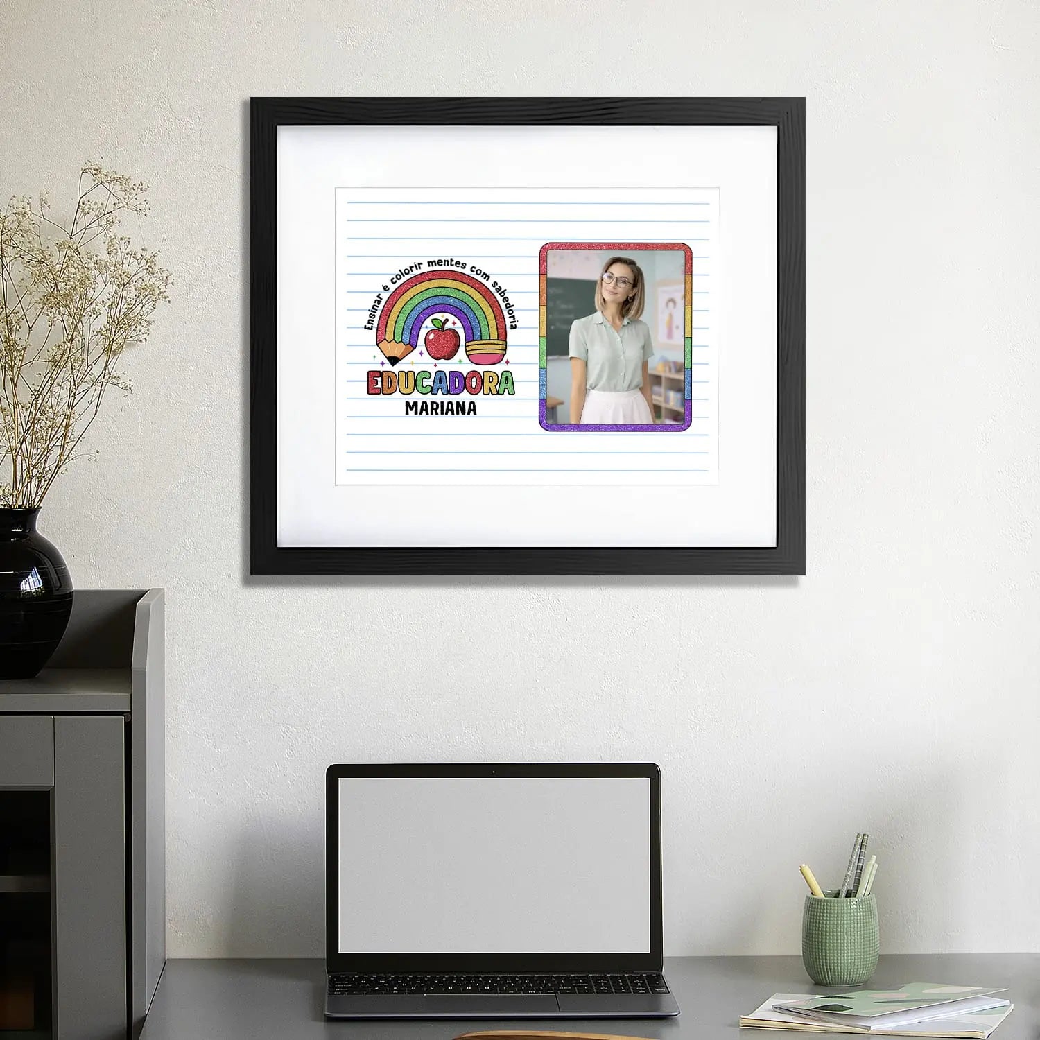 quadro educadora personalizado com nome, frase e fotografia