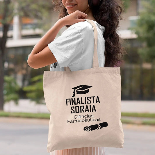 Saco de pano personalizado para finalista com nome e curso ou ano escolar — 9.º e 12.º anos ou universidade. 