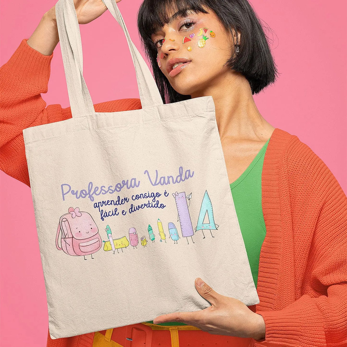 saco de pano professora personalizado com nome