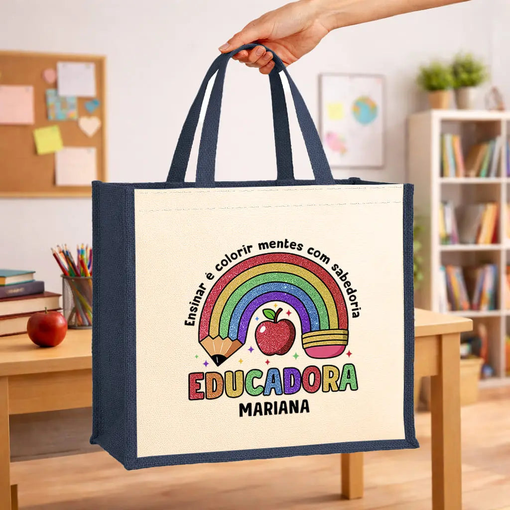 saco educadora personalizado com nome e frase