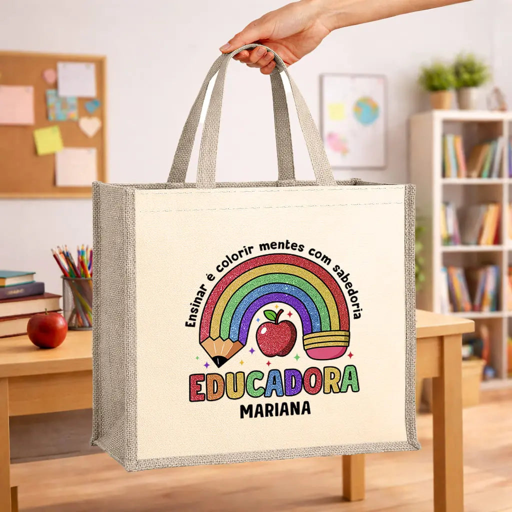 saco educadora personalizado com nome e frase
