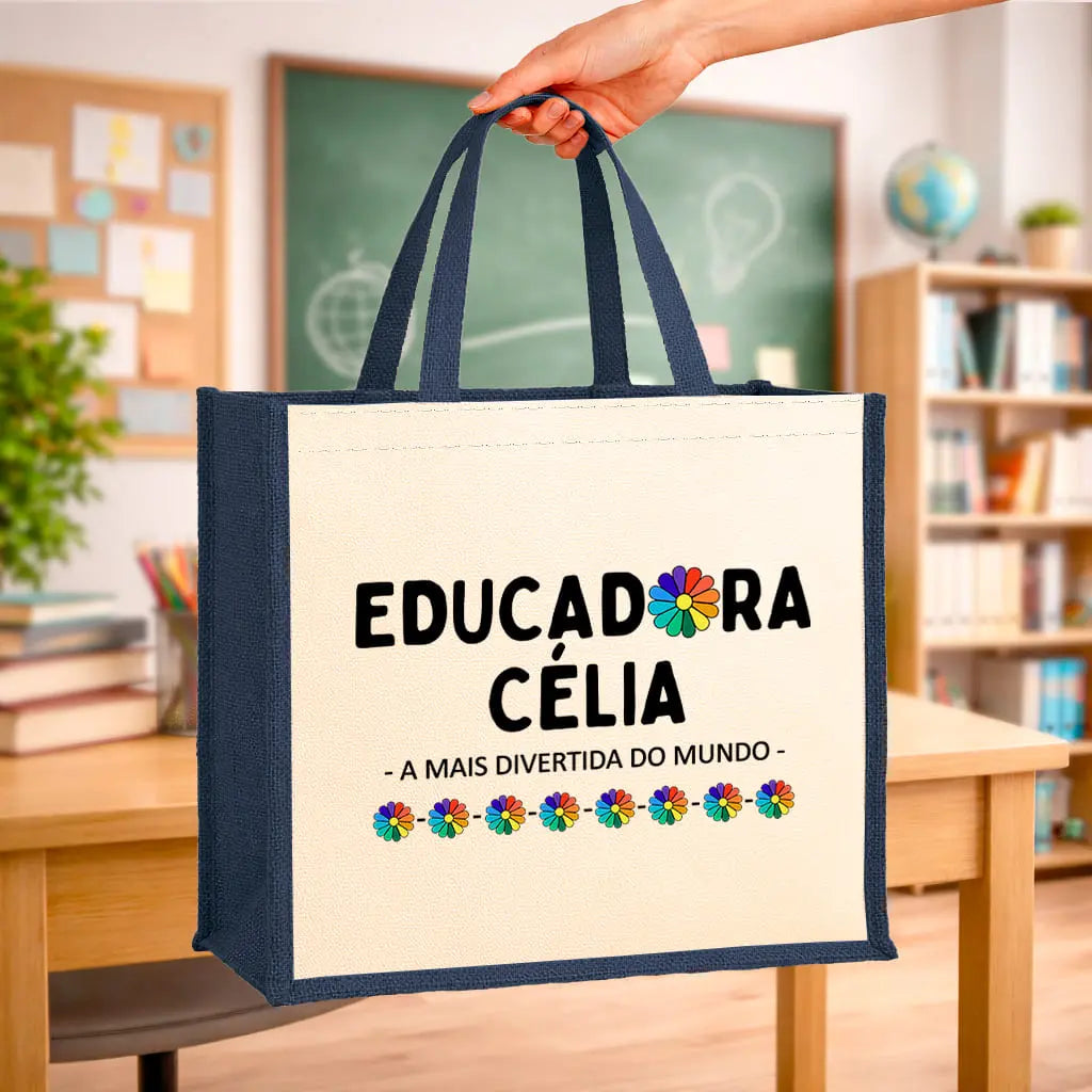 saco educadora personalizado com nome e frase