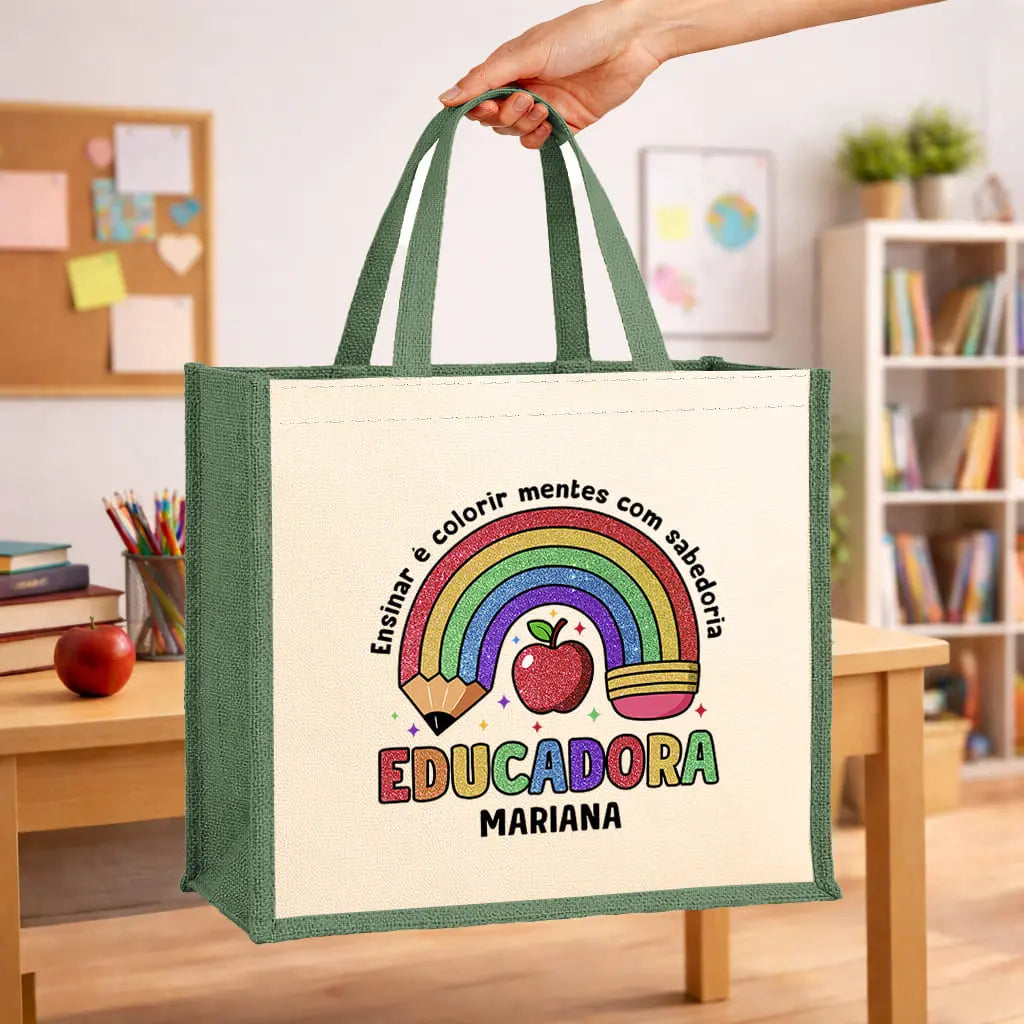 saco educadora personalizado com nome e frase